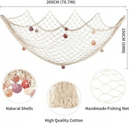 Dekoracja sieci rybackiej, dekoracyjna sieć rybacka z muszlami morskimi, de