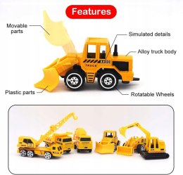 Metalowe samochody - 1:64 6szt Alloy Engineering Vehicle Toys Slide